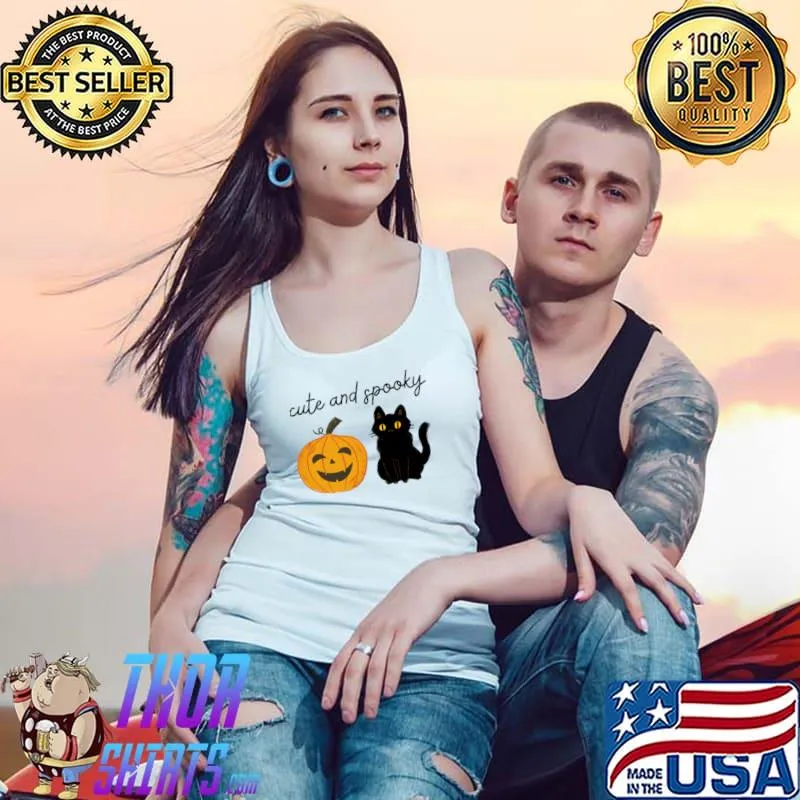 Cute And Spooky Black Cat Pumpkin Season Halloween T-Shirt Tank Top