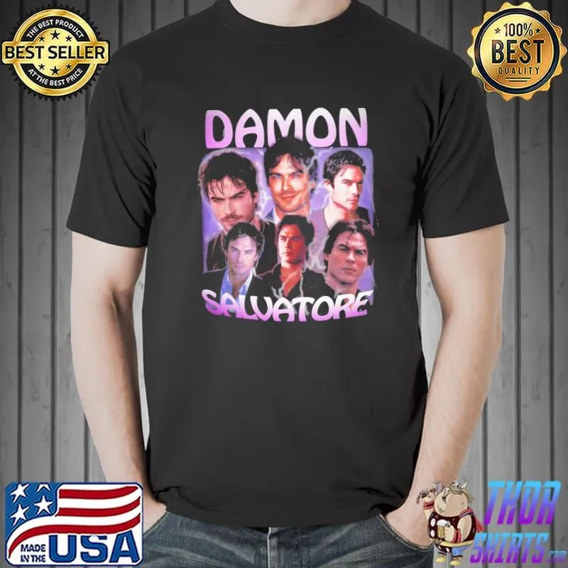 Damon salvatore lam3 the vampire diaries ian somerhalder TV series retro graphic band hirt