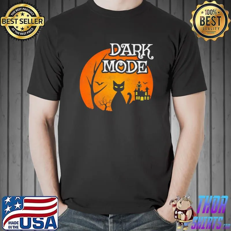 Dark Mode Black Cat Moon Spooky Scene Halloween T-Shirt