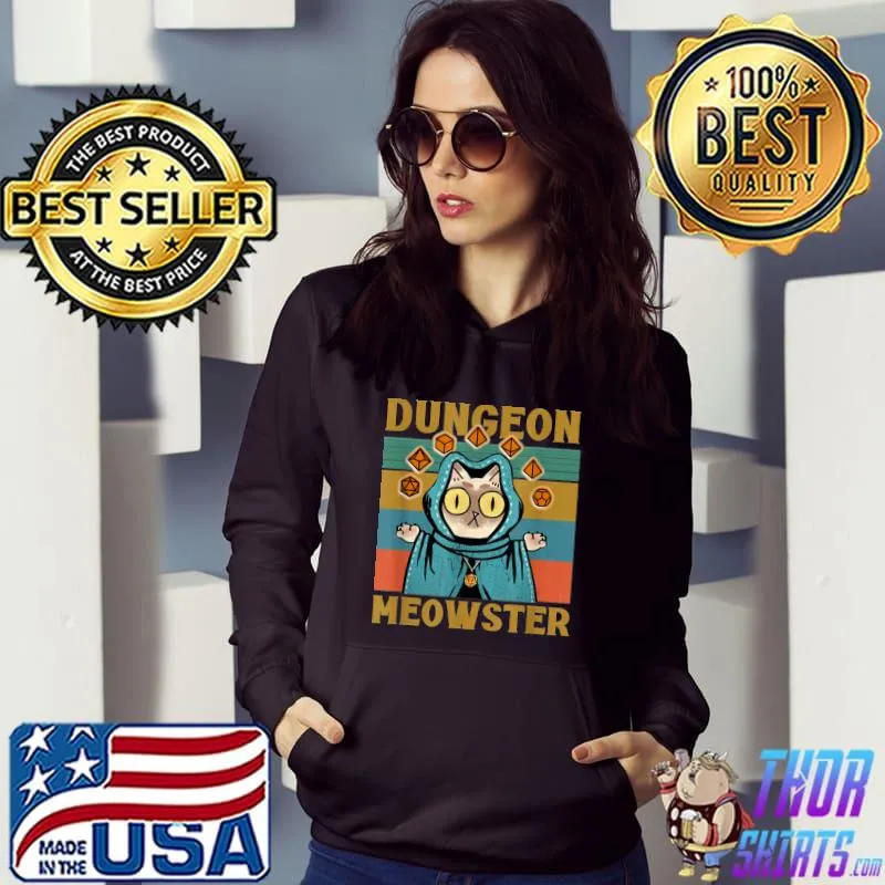 Dungeon Meowster Nerdy Gamer Cat D20 Dice Vintage T-Shirt Hoodie