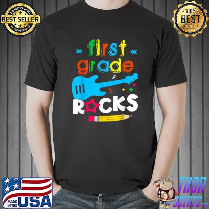 First Grade Rocks Guitar Pencol Back To School 1st Day Of School T-Shirt