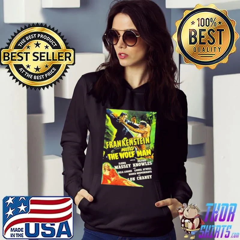 Frankenstein meets the wolf man 1943 restored poster halloween spooky night s Hoodie