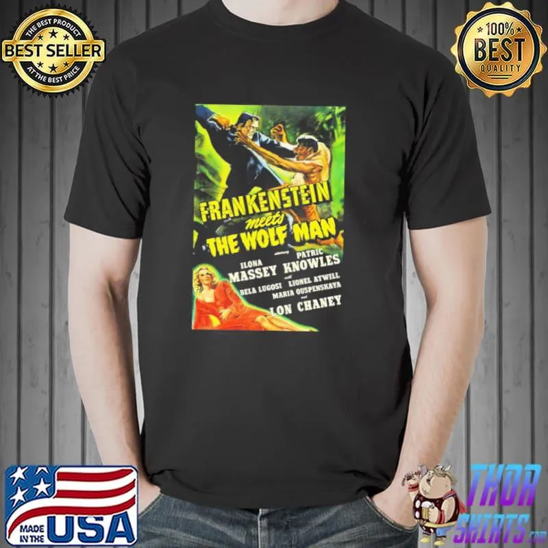 Frankenstein meets the wolf man 1943 restored poster halloween spooky night shirt