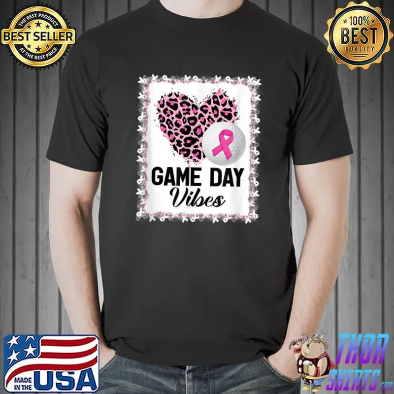 Game Day Vibes Breast Cancer Awareness Heart Leopard Golf T-Shirt