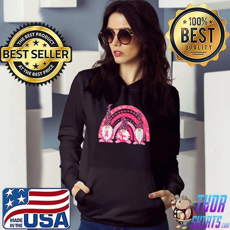 Gnomes Hat Leopard Breast Cancer Awareness Rainbow Pink Peace T-Shirt Hoodie