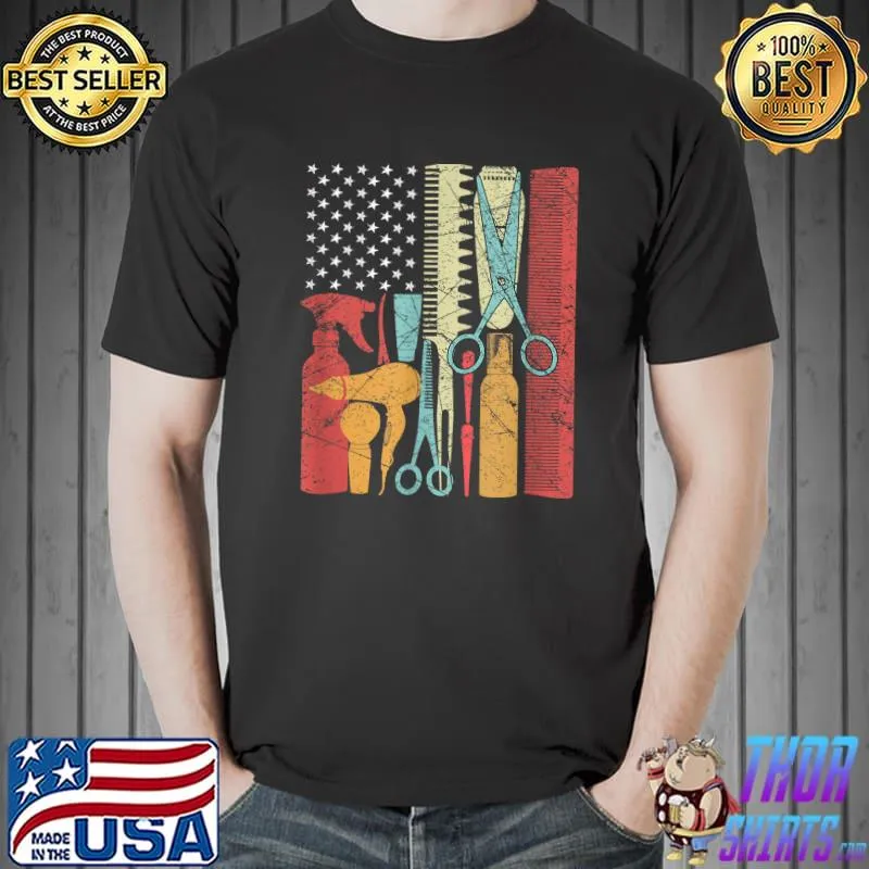 Hair Stylist Hairdresser Barber Salon US American Flag T-Shirt