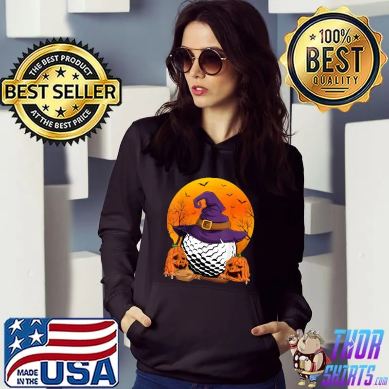 Halloween Golf Player Witch Hat Pumpkin Golf Bloodmoon T-Shirt Hoodie