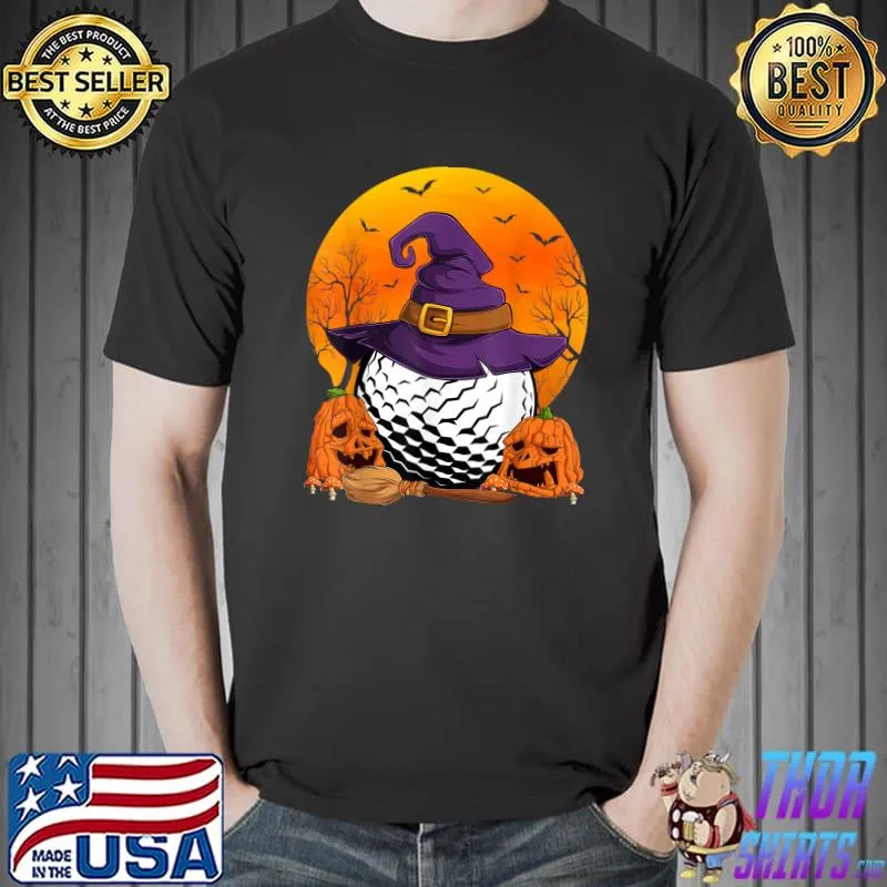 Halloween Golf Player Witch Hat Pumpkin Golf Bloodmoon T-Shirt