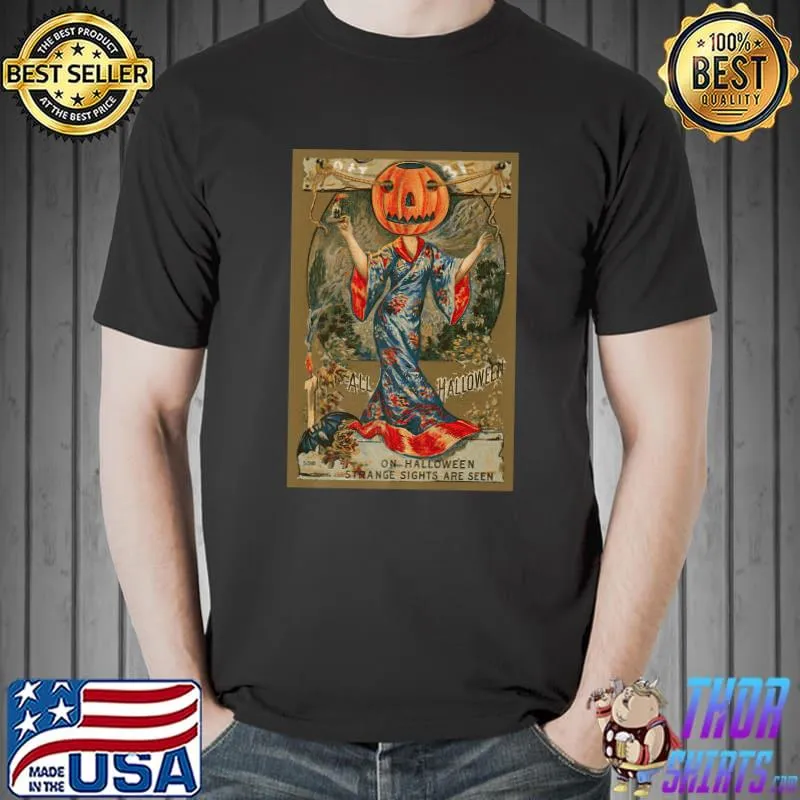 Halloween Vintage Look Lady Pumpkin Head T-Shirt