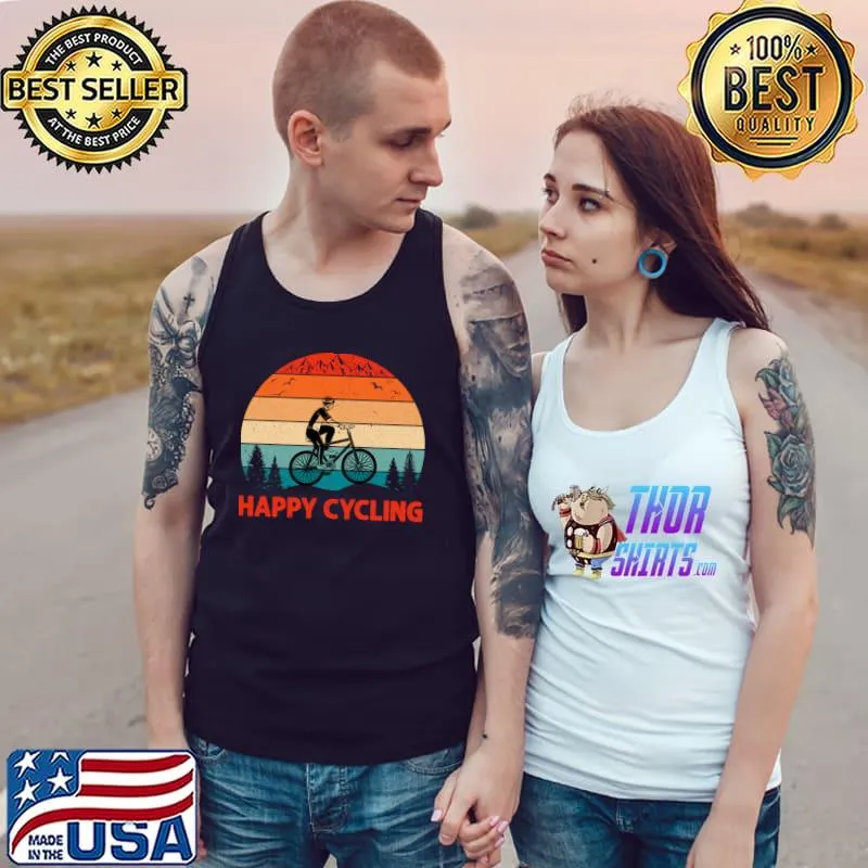 Happy cycling riding bicycle vintage sunset T-Shirt Tank Top