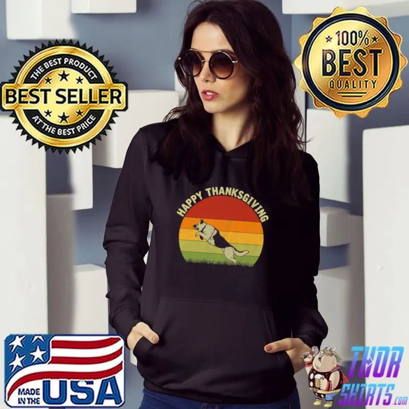 Happy Thanksgiving German Shepherd Dog Lover Vintage Sunset T-Shirt Hoodie