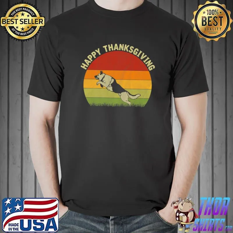 Happy Thanksgiving German Shepherd Dog Lover Vintage Sunset T-Shirt