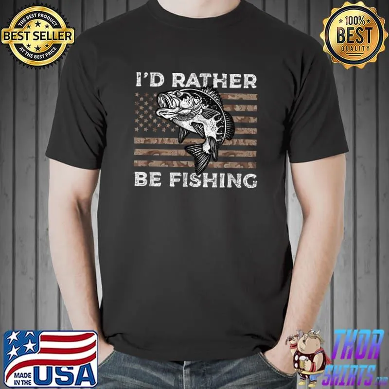 I'd Rather Be Fishing Patriotic Camo Usa Flag T-Shirt