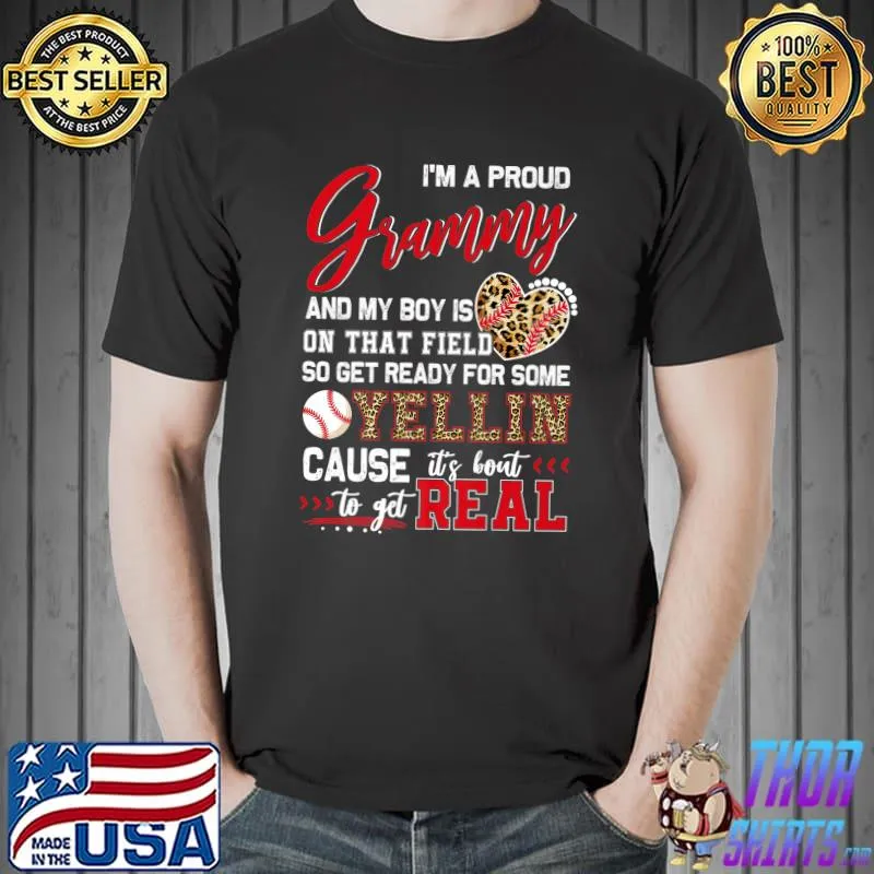 I'm A Proud Baseball Get Ready For Yellin Grammy Heart Pink Leopard T-Shirt