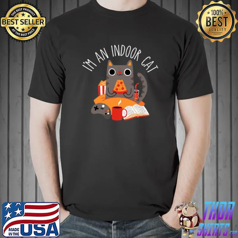 i'm An Indoor Cat Book Cat Eat Pizza T-Shirt