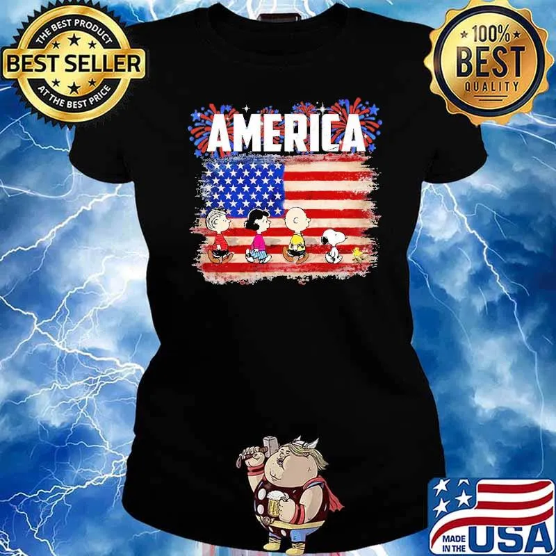 Independence Day America Flag Snoopy Peanut Shirt Ladies tee