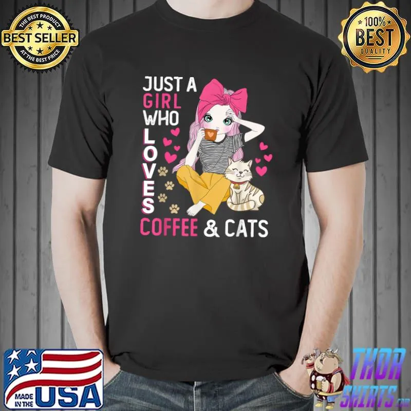 Just A Girl Who Loves Coffee And Cats Hearts T-Shirt