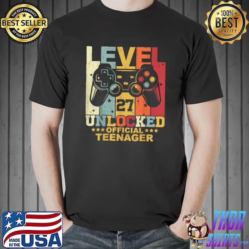 Level 27 Unlocked Birthday Official Teenager 27th Birthday Controller Vintage T-Shirt