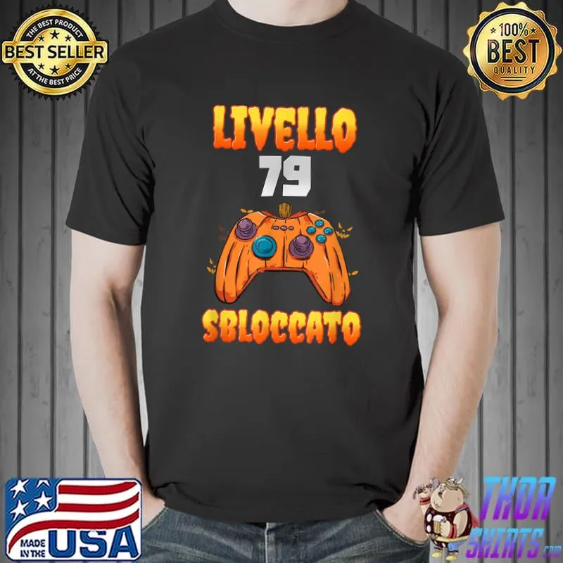 Livello 79 Sbloccato 79 Compleanno Controller Pumpkin Gamer Halloween T-Shirt