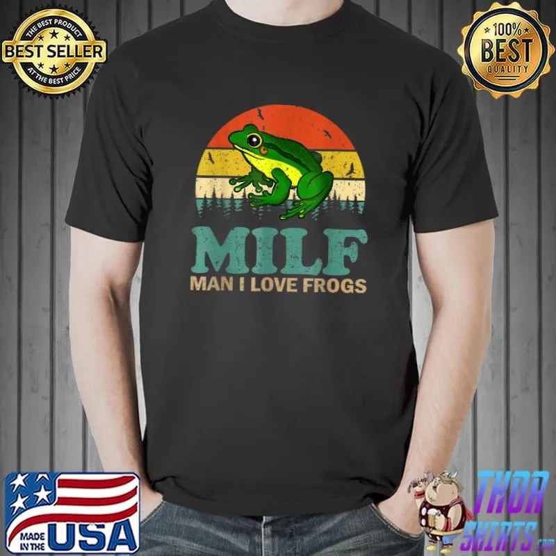 Man I Love Frogs Autumn Seasons Vintage Sunset T-Shirt
