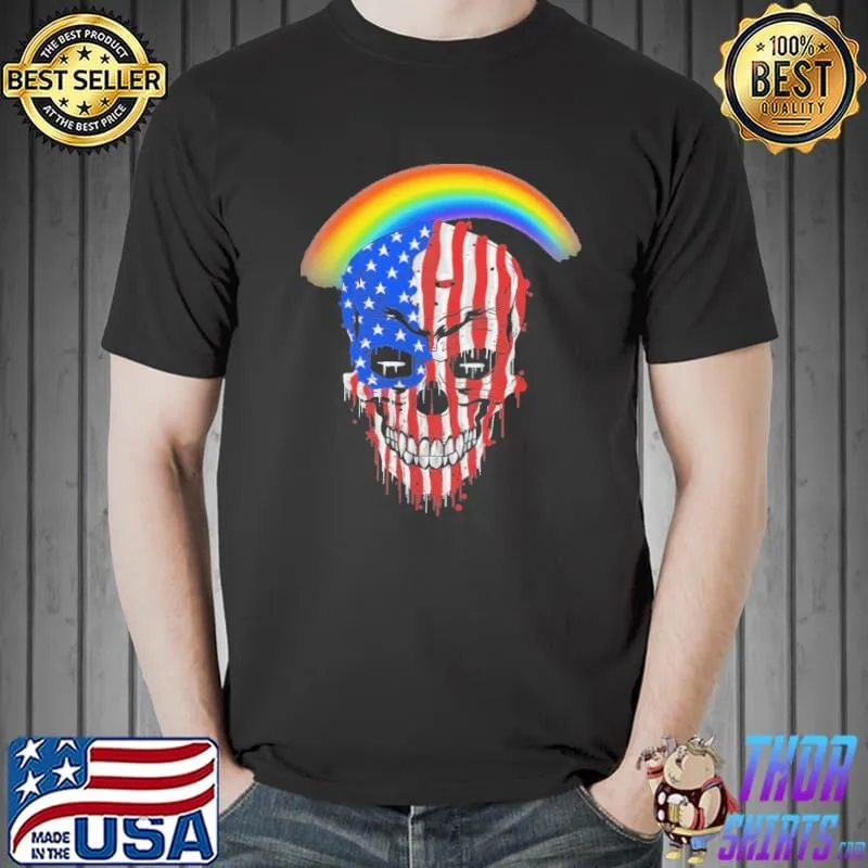 Memorial day rainbow American flag lgbtq skull shirt