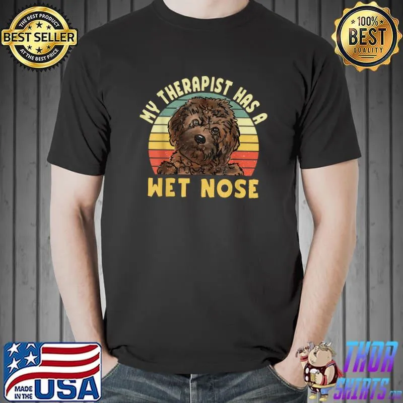 My Therapist Has A Wet Nose Cavapoo Dog Pet Vintage Sunset T-Shirt
