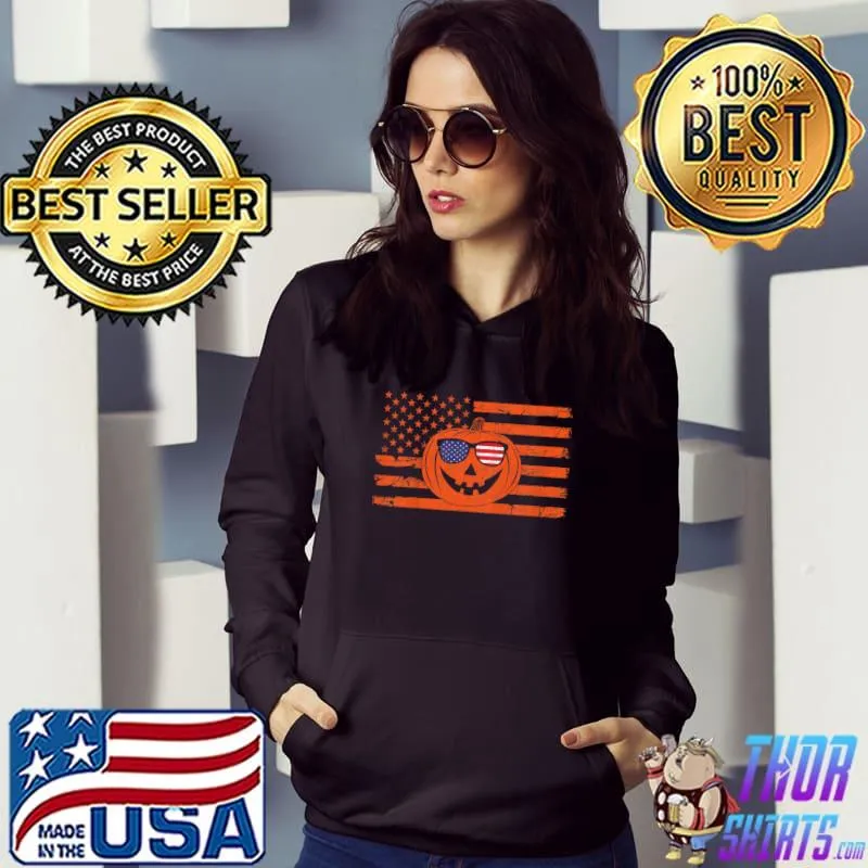 Pumpkin Face Sunglasses Usa Flag Matching Patriotic Halloween Costumes T-Shirt Hoodie