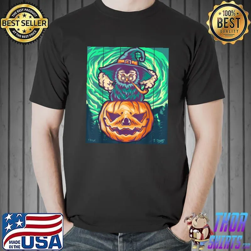 Pumpkin owl costume halloween boo owl with witch hat owl classic shirt