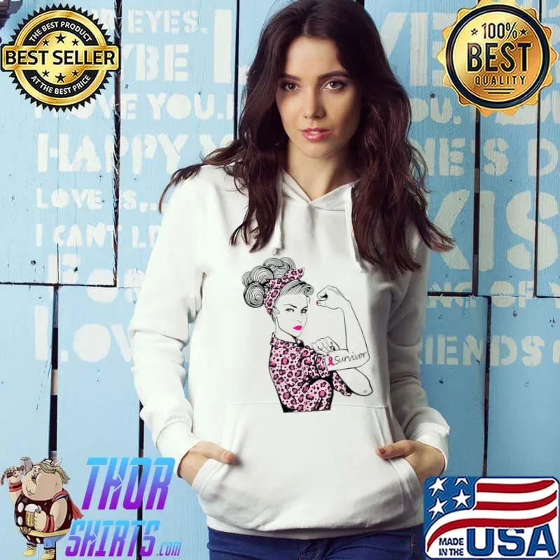Strong Wommen Leopard Breast Cancer Survivor Rosie Riveter Pink Awareness T-Shirt Hoodie