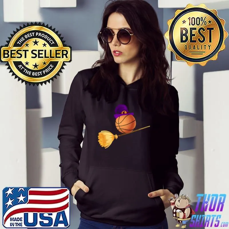 Witch On Broom Basketball Lovers Halloween T-Shirt Hoodie