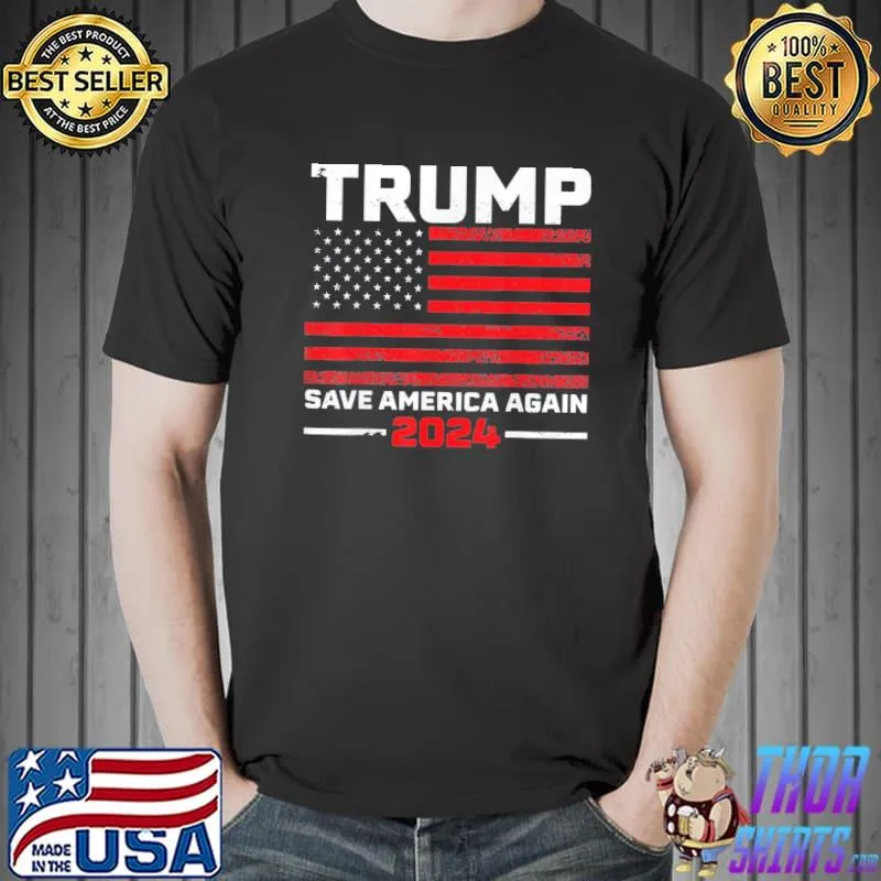 2024 Trump save America again usa flag shirt