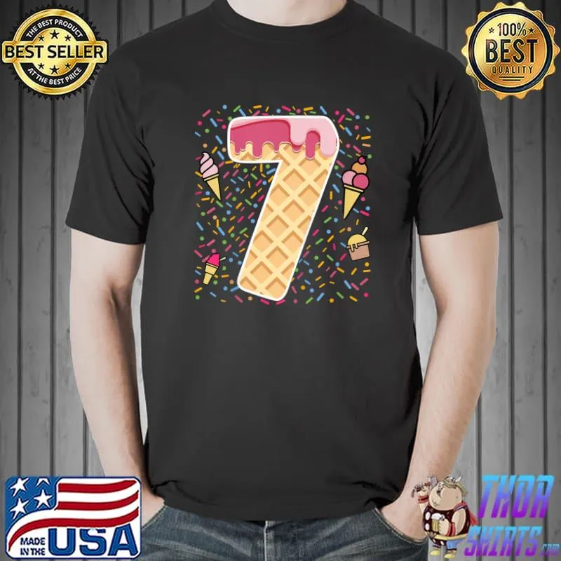 7th Birthday Ice Cream 7th Year Old Summer T-Shirt