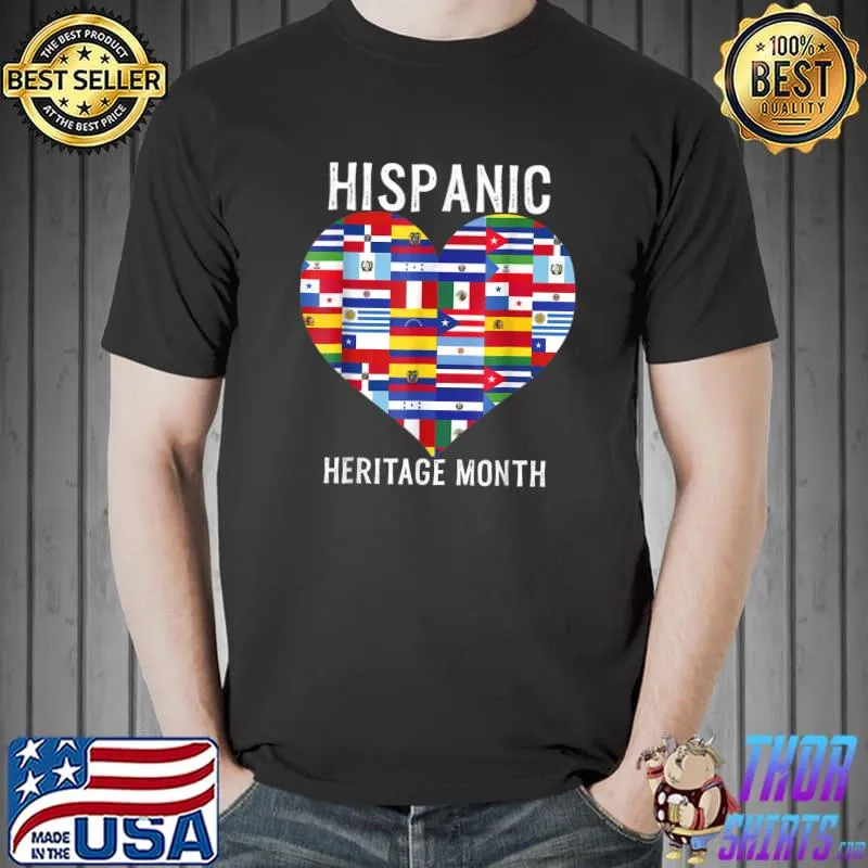 All Countries Flags Heart Hispanic Heritage Month T-Shirt