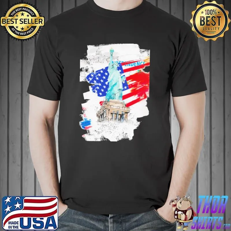 American flag with liberty statue classic shirt