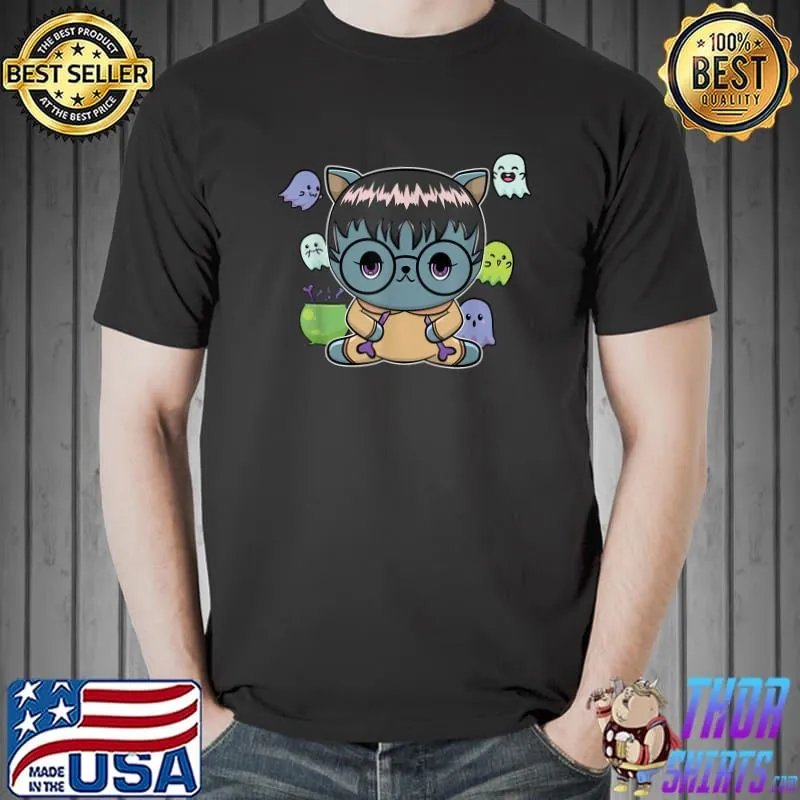 Anime Cat Monster And Ghost For Halloween T-Shirt