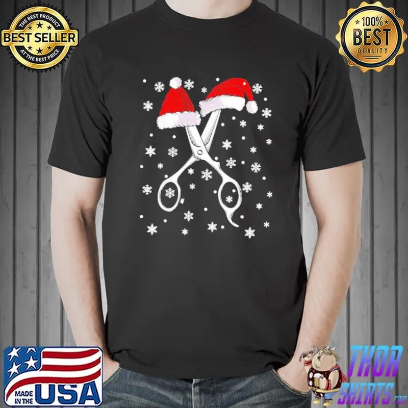 Barber scissor santa hat funny barbershop christmas shirt