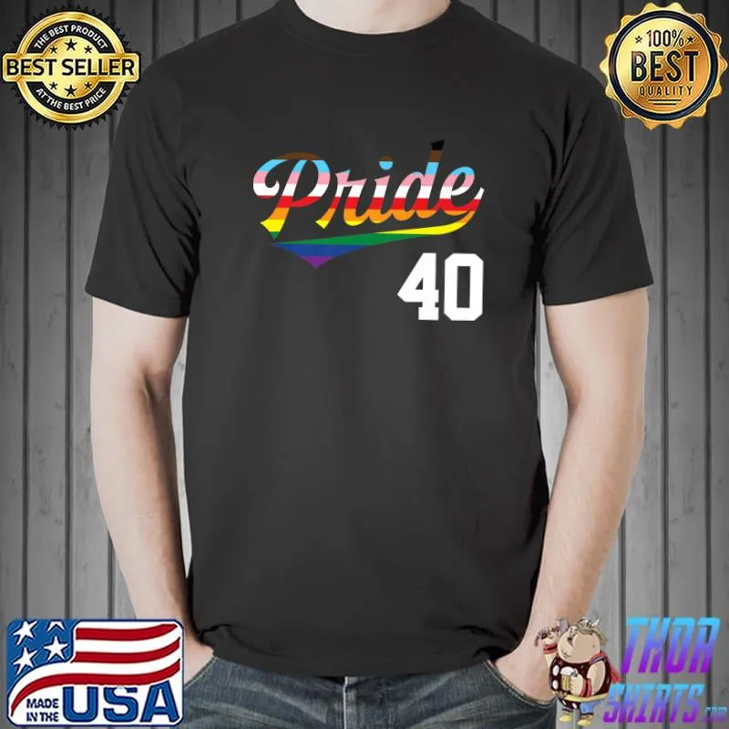 Baseball Design Number 40 Gay Pride Inclusive Rainbow Flag T-Shirt