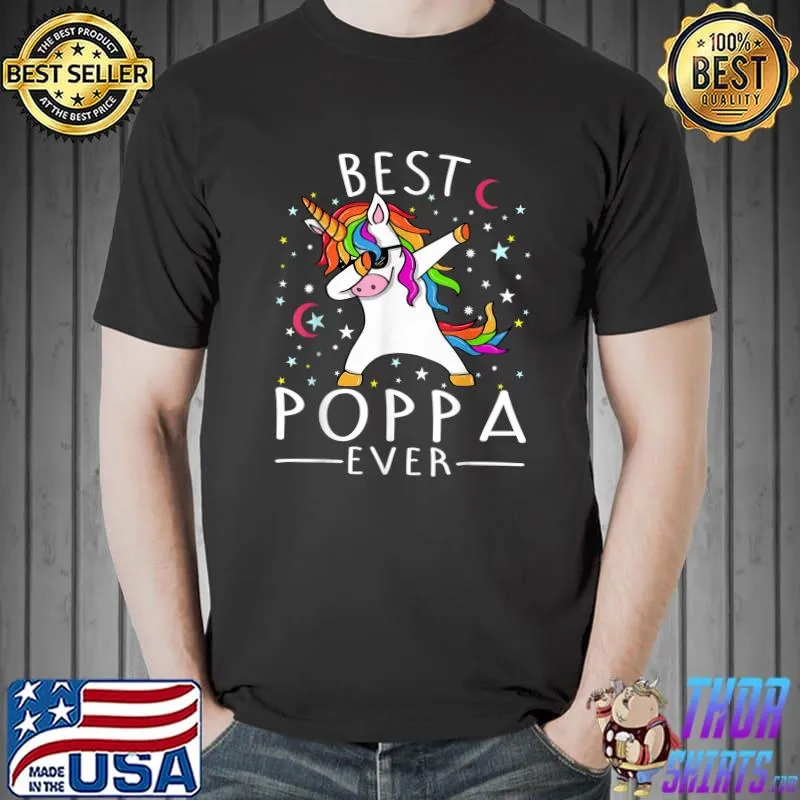 Best Poppa Ever Dabbing Unicorn Stars And Moons T-Shirt