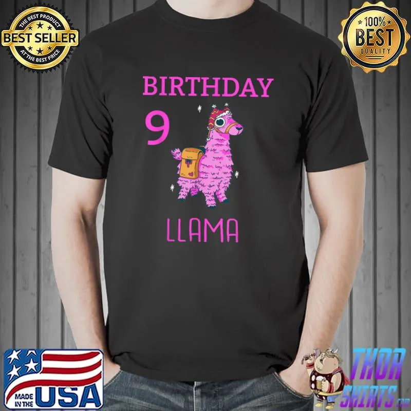 Birthday 9 Llama 9 Year Old Llama With Stars Girl T-Shirt