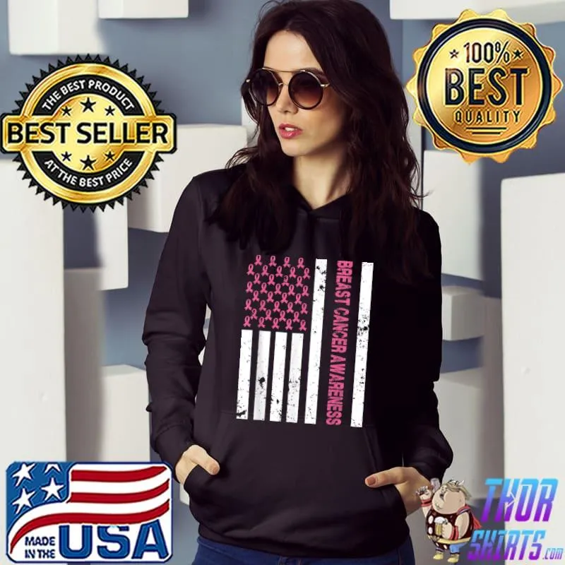 Breast Cancer Awareness American Flag Ribbon Pink T-Shirt Hoodie