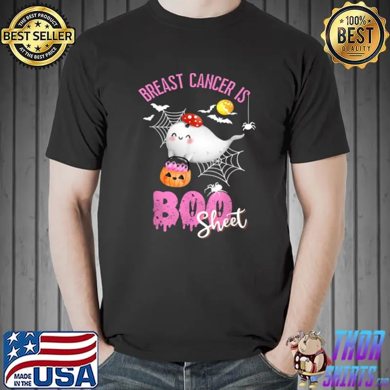 Breast Cancer Is Boo Sheet Halloween Breast Cancer Awareness Bats And Spiders T-Shirt