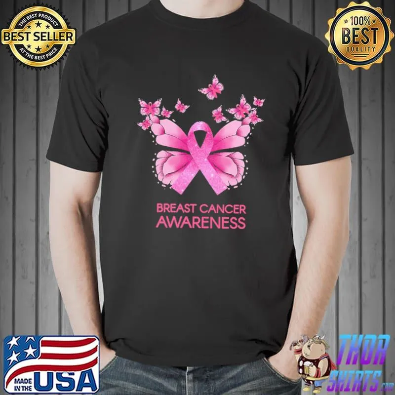 Butterfly and pink ribbon breast cancer awareness classic shirt