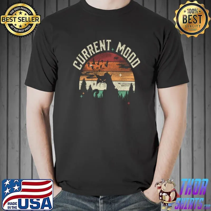 Current mood black cat bird forest vintage sunset T-Shirt