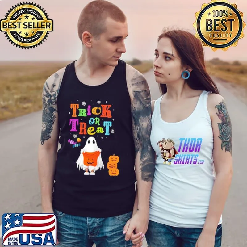 Cute ghost trick or treat pumpkin halloween illustration s Tank Top