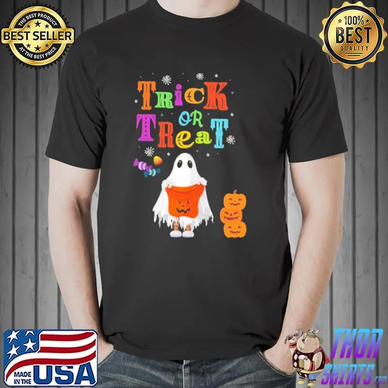Cute ghost trick or treat pumpkin halloween illustration shirt