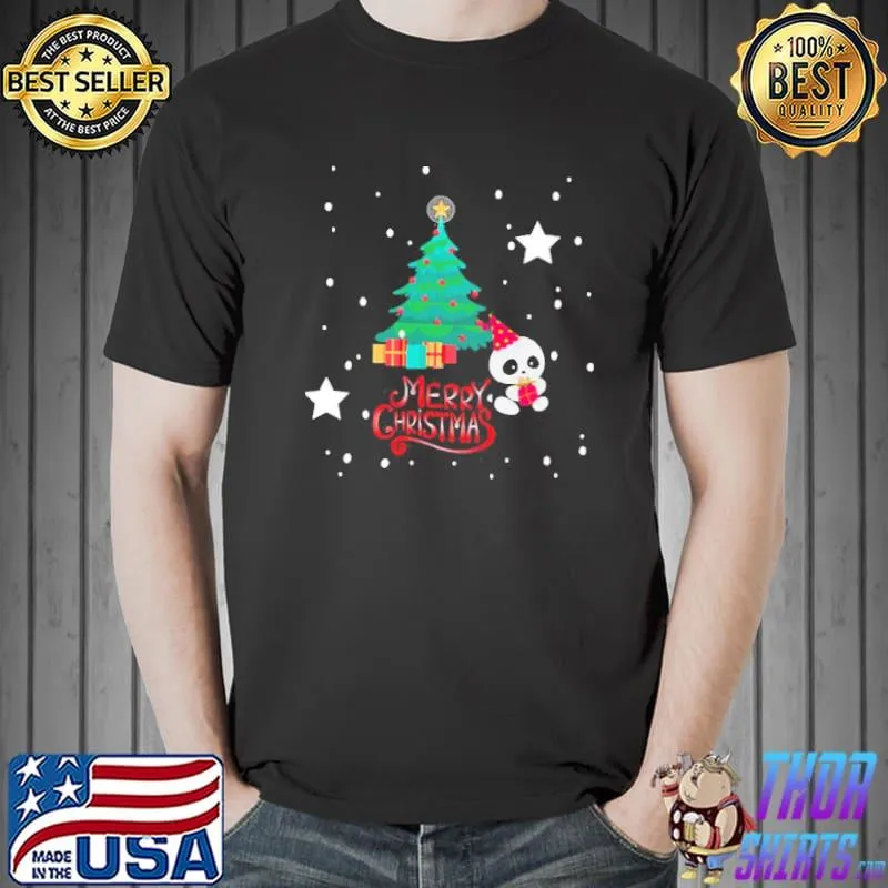Cute panda with christmas tree shirt