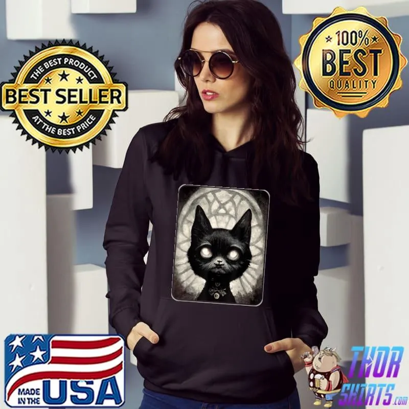 Dark Art Gothic Cat In Church Halloween T-Shirt Hoodie