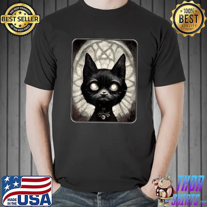Dark Art Gothic Cat In Church Halloween T-Shirt