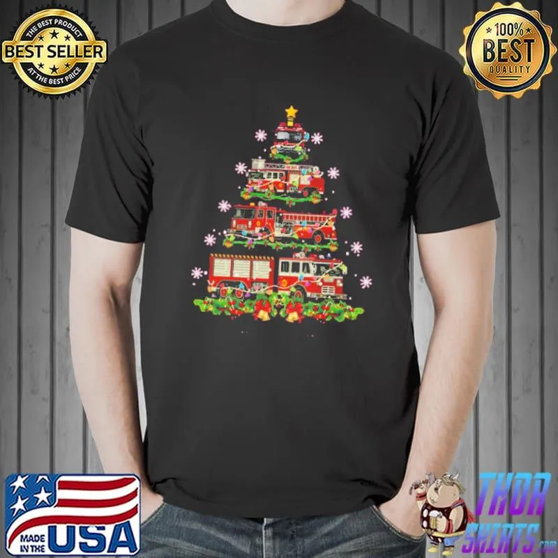 Decor firefighter truck christmas tree funny christmas shirt