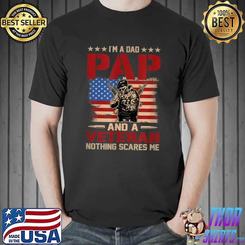 Father's Day Veterans Day I'm A Dad Grandpa And A Veteran Usa Flag T-Shirt